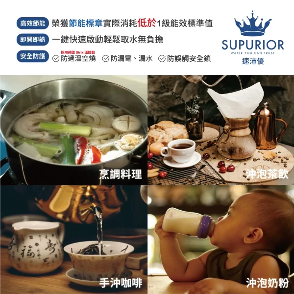 時尚的廚房，配有光滑的黑色 Supurior 水槽下觸控飲水機。